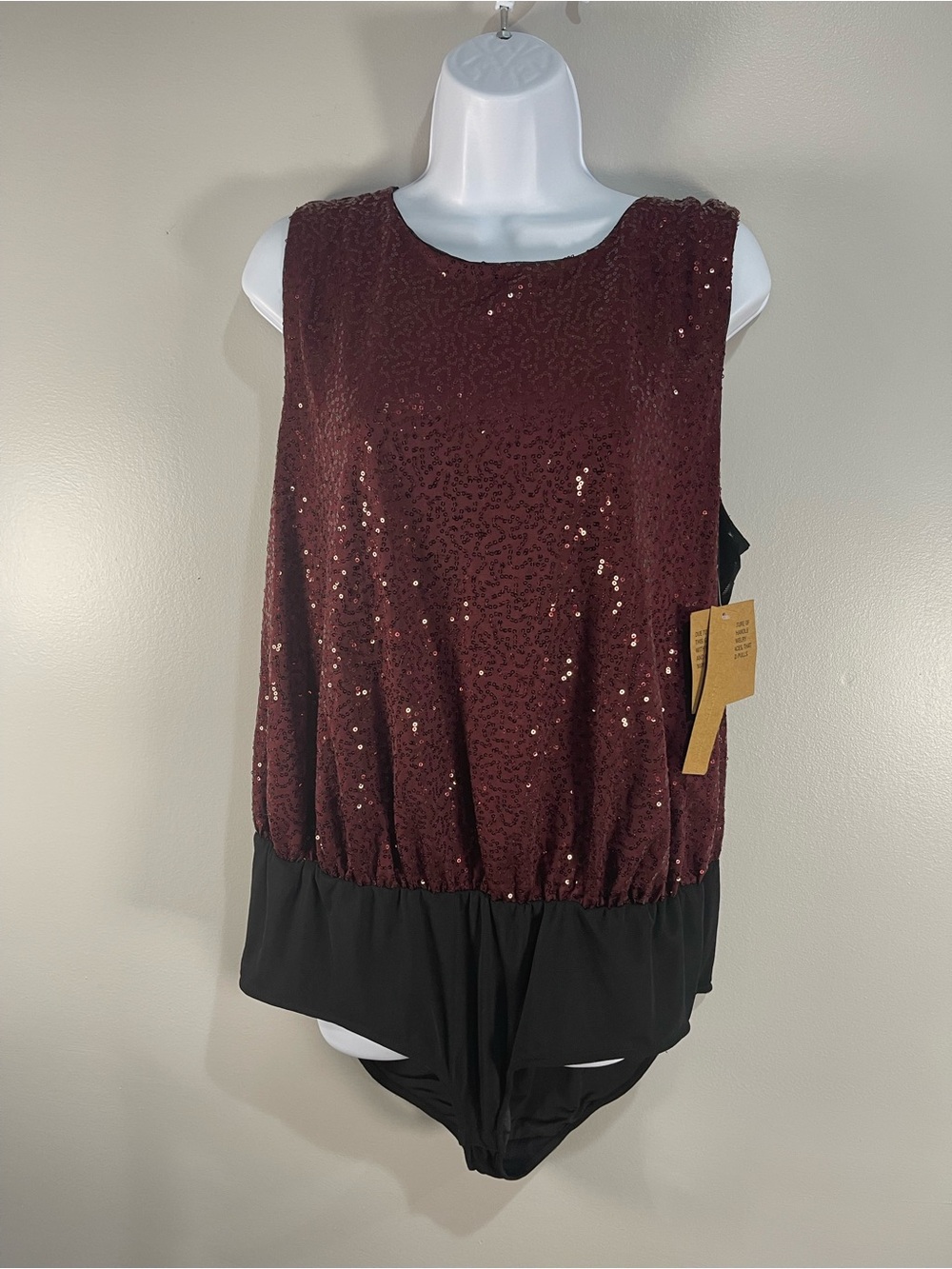 NWT RACHEL Rachel Roy Burgundy Sequin Bodysuit Plus Size Holiday Party 1X